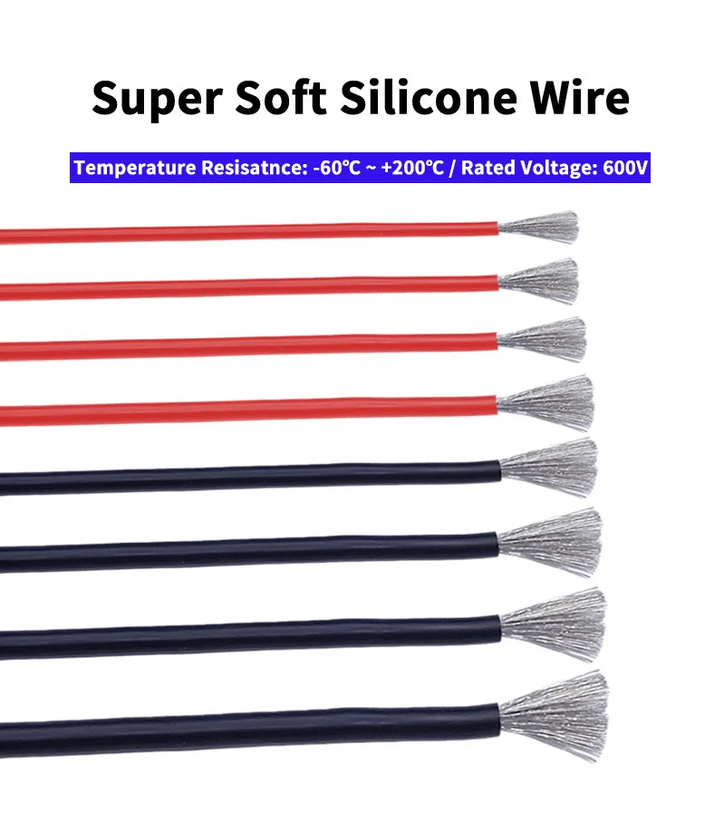 Soft Silicone Cable Auto Car Battery Automotive Wiring 30 28 26 22 20 18 16 14 12 8AWG Heat-resistant Electrical Wire Red Black.