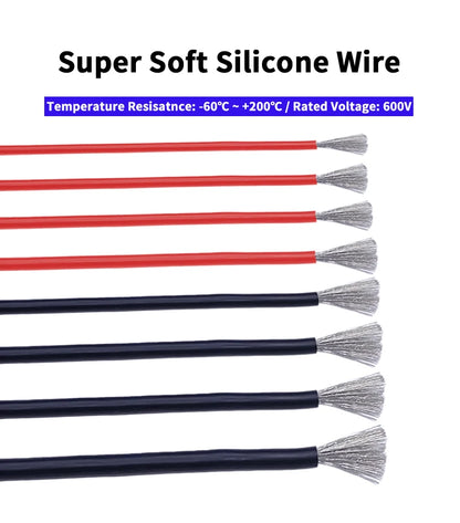Soft Silicone Cable Auto Car Battery Automotive Wiring 30 28 26 22 20 18 16 14 12 8AWG Heat-resistant Electrical Wire Red Black.