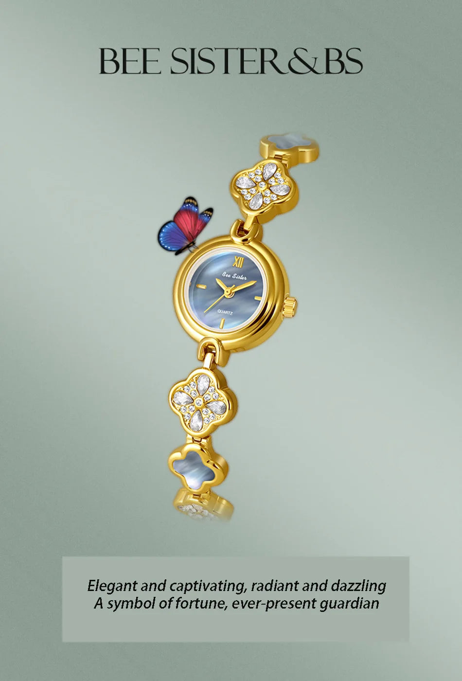 Women's Watch Lucky Four-Leaf Clover Bracelet Elegant Crystal Dress Watches for Women Fashion Luxury Small Quartz Ladies Clock.