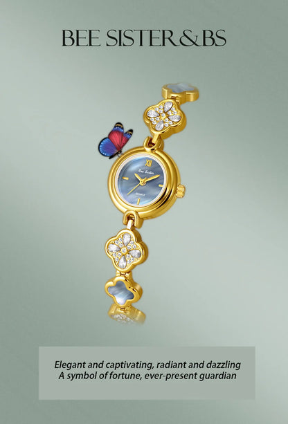 Women's Watch Lucky Four-Leaf Clover Bracelet Elegant Crystal Dress Watches for Women Fashion Luxury Small Quartz Ladies Clock.