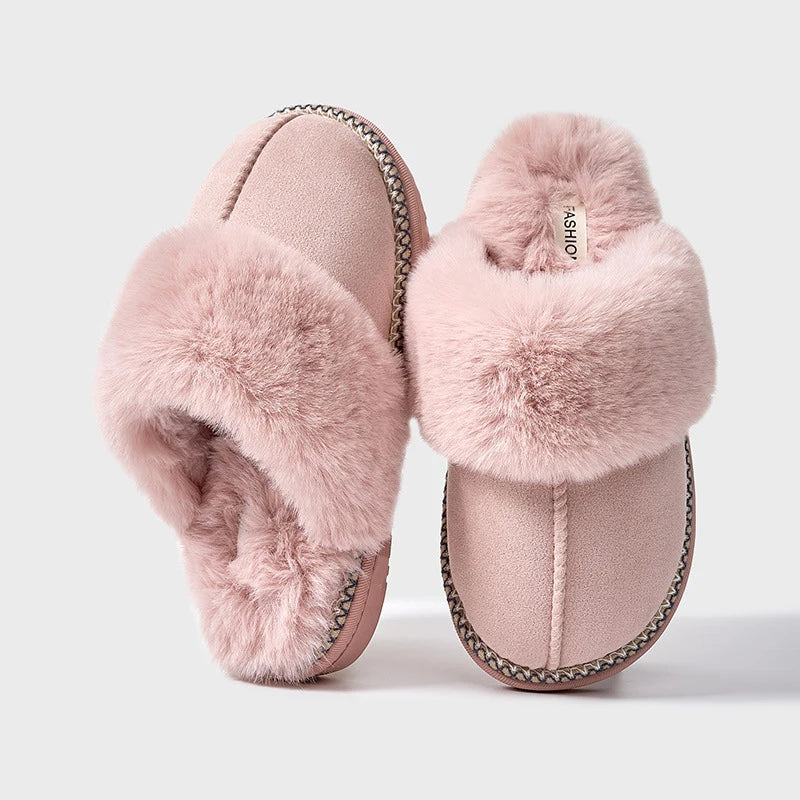 Litfun Women's Warm Fuzzy Slippers Winter New Fur Collar Indoor Plush Flat Slides Fluffy Women Cotton Shoes Furry House Slippers