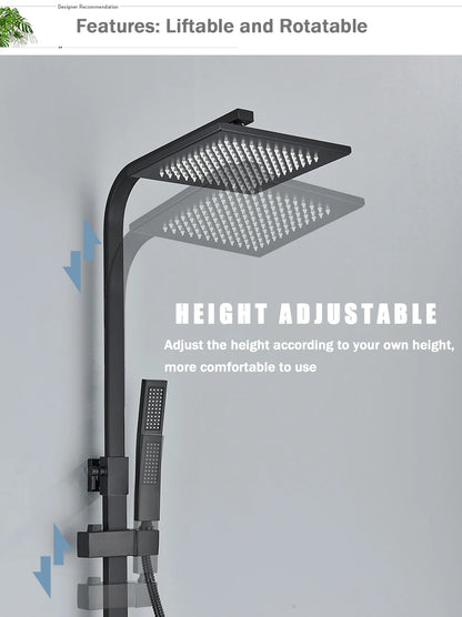 Rainfall Bathroom Shower Faucet Kit With Bidet Wall Mounted Stainless Steel Hot Cold Water Mixer Tap System With Rack,Tub Spout