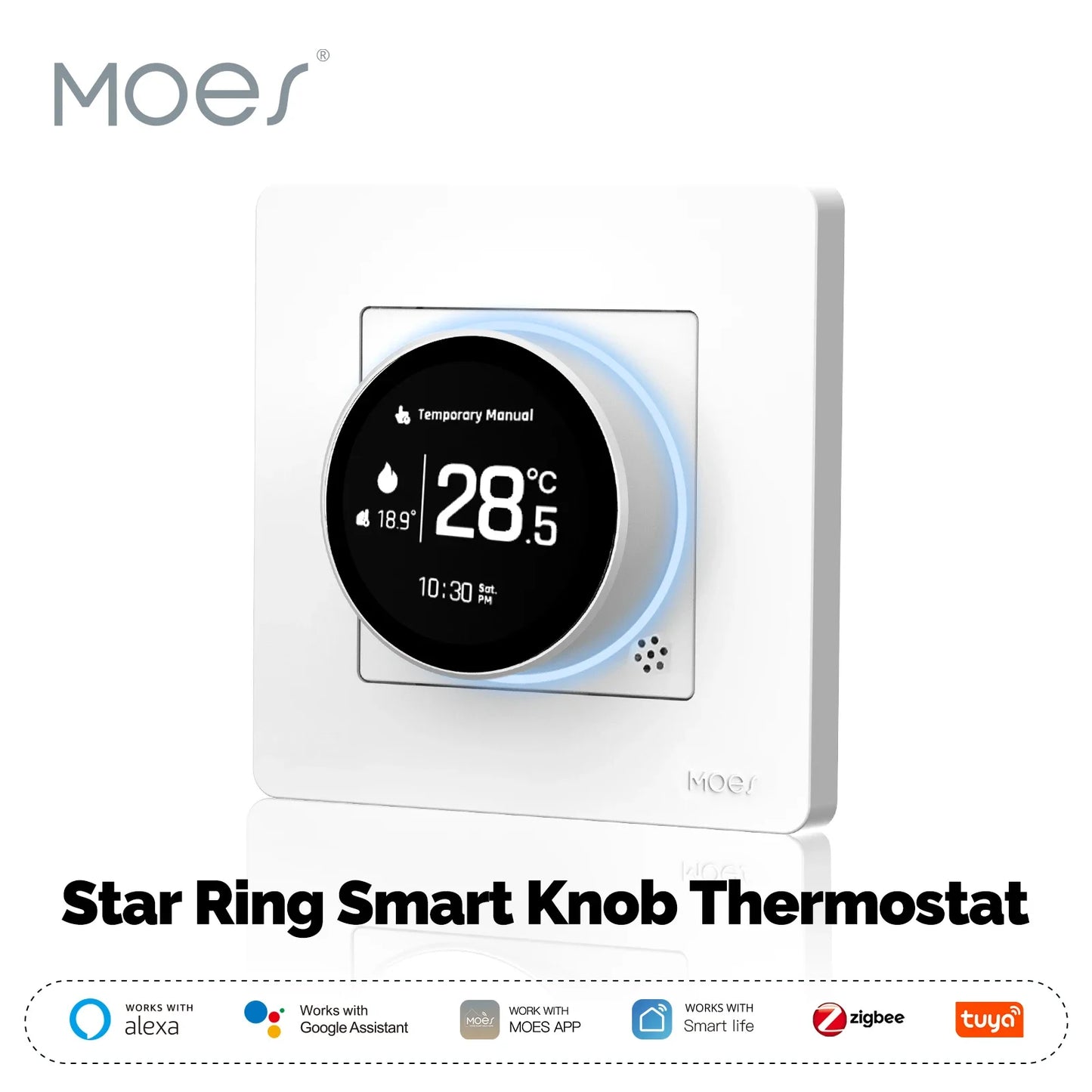 MOES Tuya ZigBee Smart Knob Thermostat Star Ring Series Temperature Controller Water Boiler Electric Heating With Alexa Google.