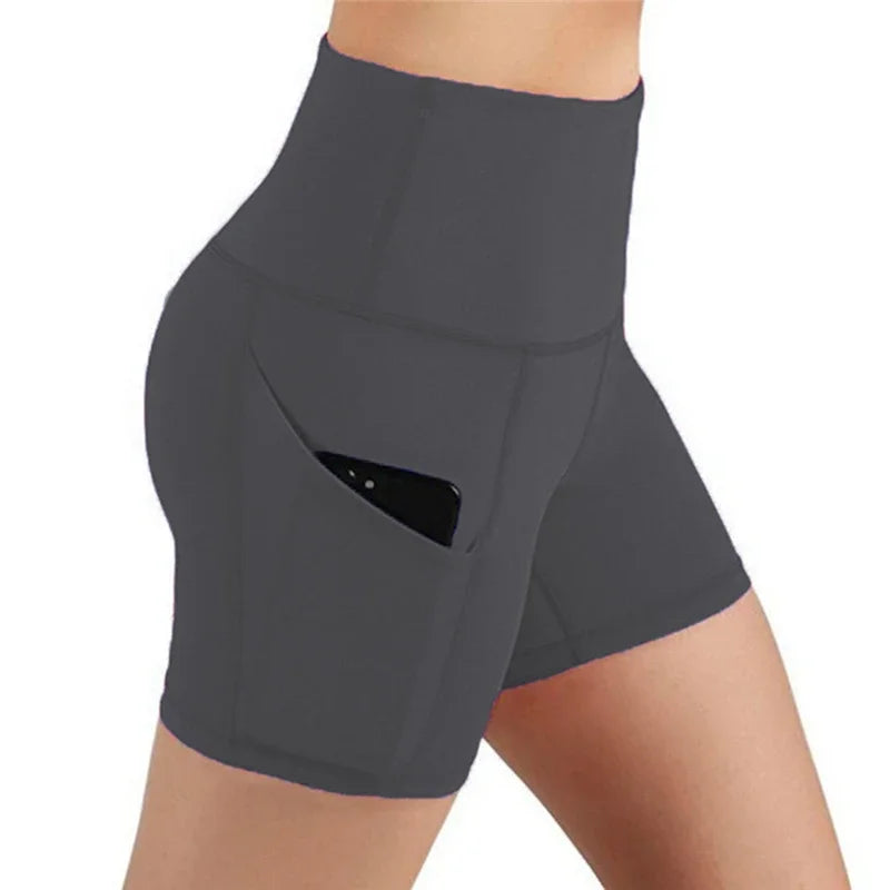 Women gym shorts High Waist Lifting Push Up Tight Yoga Cycling biker shorts Phone Pocket Jogging Running Fitness Short Pant lady