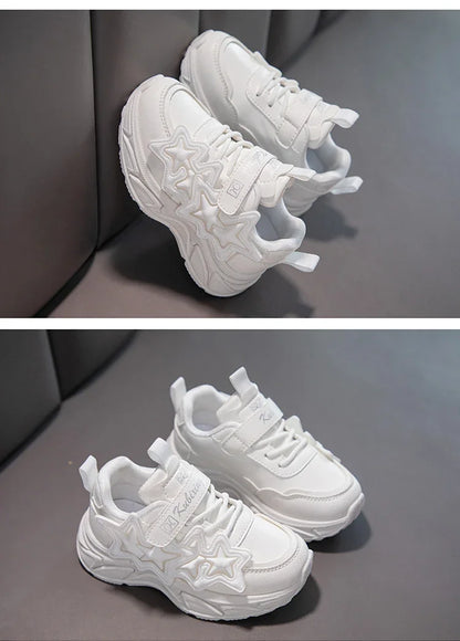 Children Casual Shoes for Girls Fashion Classic with Stars Girls Sports Running Sneakers Breathable PU + Rubber Anti-skid Soft.