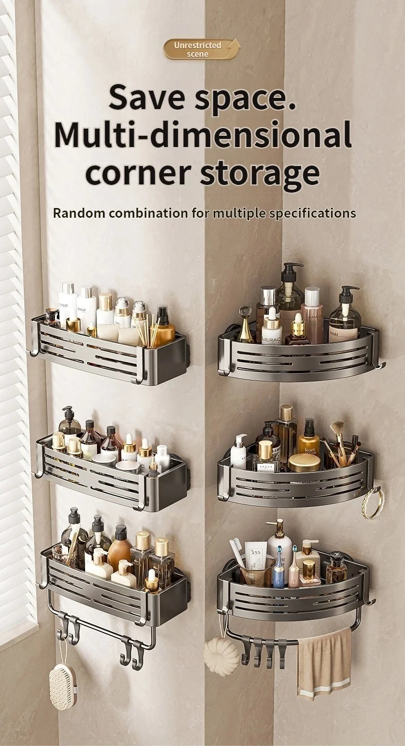 Saugnapf perforationsfreier Raum Aluminium Badezimmer Lagerregal Badezimmer Dreieckskorb Wandaufhänger Badezimmer Eckaufbewahrung