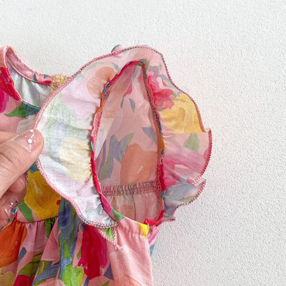 MILANCEL 2025, Sommerkleidung für Babys, Mädchen, Rüschenärmel, Kleinkind-Mädchen-Bodys, Tulpenmuster, Einteiler für Kleinkinder.