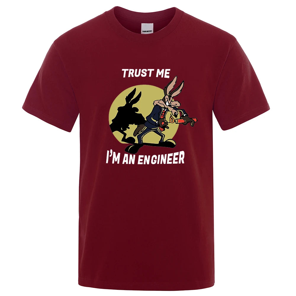 Trust Me Im An Engineer T Shirt For Men Pure Cotton Vintage T-Shirt Round Neck Engineering Tees Classic Man Clothes Oversized.
