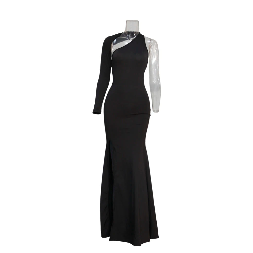 Frühling Herbst Longuette Langarm Elastic Force Single Sleeve Slim Long Damenkleid.