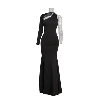 Frühling Herbst Longuette Langarm Elastic Force Single Sleeve Slim Long Damenkleid.