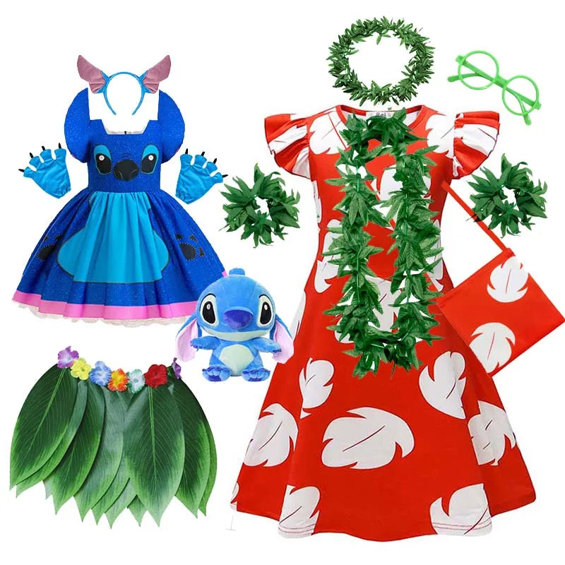 Baby Disney Film Stich Rolle Spielen Kostüm Sets Cartoon Niedliche Prinzessin Kleid Bühne Leistung Halloween Karneval Kinder Kleid.