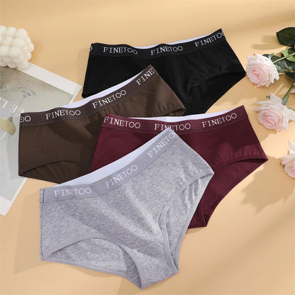 FINETOO 3Pcs Cotton Letter Belt Underwear Women's Panties Sexy Breathable Low Waist Briefs Female Stretch Comfortable Lingerie.