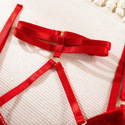 Cut Out Bra and Brief Velvet Erotic Set Women 2-Piece Halter Underwear Patchwork Thong Intimates Sexy Lingerie Pornos Suit Latex