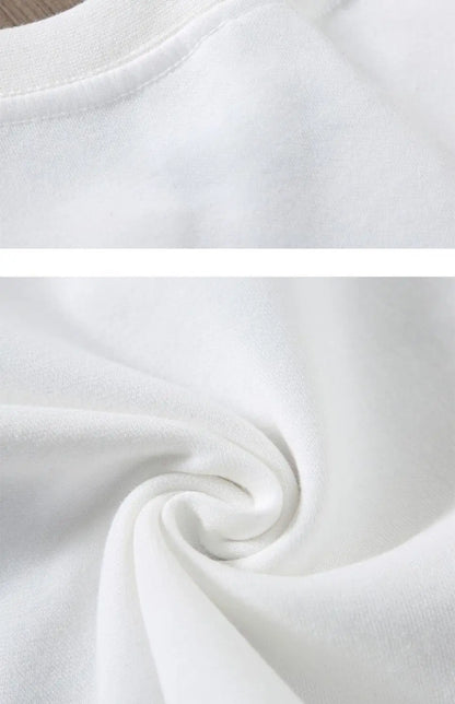 Black White GSM 500g Heavy-duty Pure Cotton T-shirt Thickened Threaded Round Neck Short Sleeves Three Needle Half Sleeve Tees.