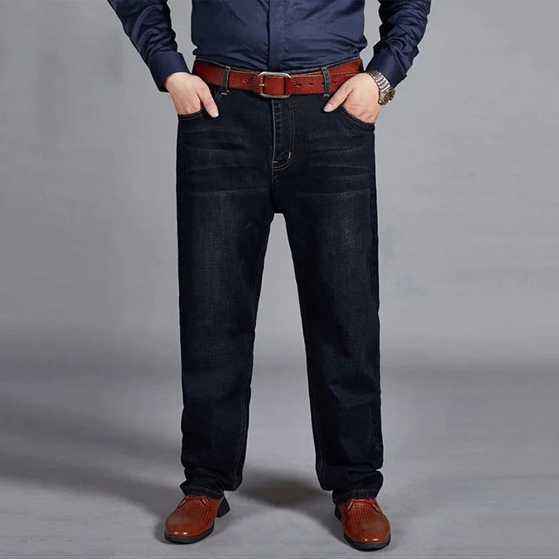 Übergroße Jeans für Herren 10XL (50 Zoll) – Stretchhose mit geradem Bein in Übergröße, Blau, große und große Streetwear, klassisches 5-Taschen-Design.