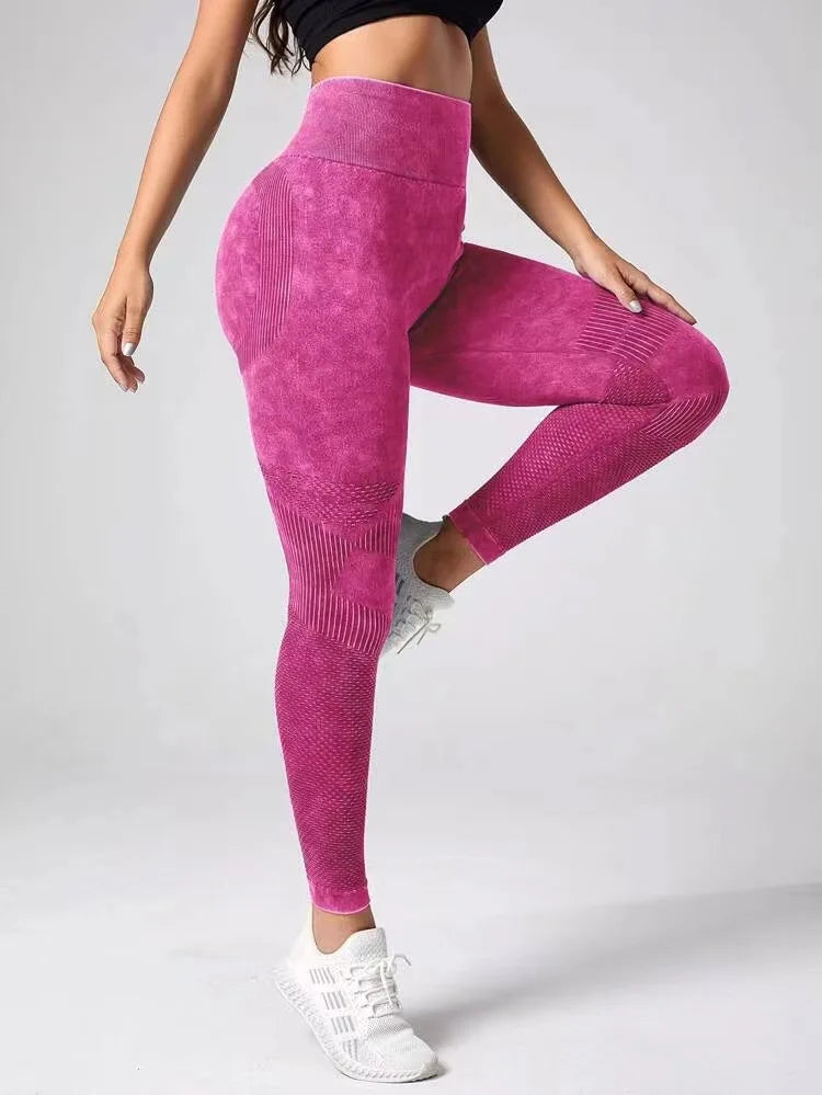 Hollow Out Leggings Women Seamless Slim Tights Frosted Water Washing Fitness Pants High Waist Hip Liftting Stretchy Yoga Pants.