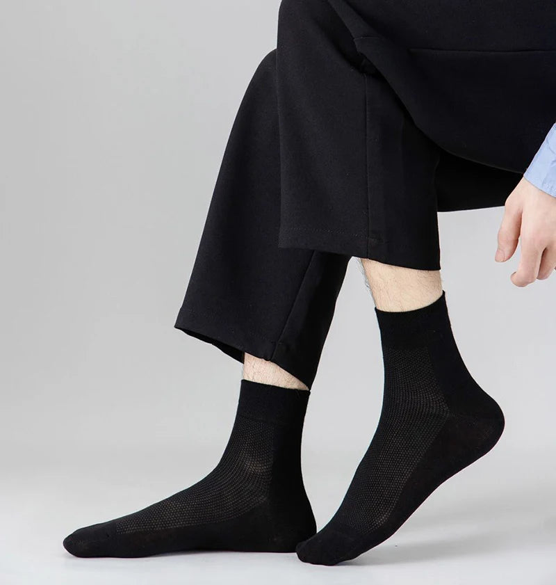 10 Pair Men's Summer Mesh Bamboo Fiber Socks Fashionable Breathable Business Socks Suitable For Sweaty Feet Casual Socks.