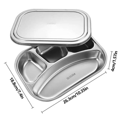 304 stainless steel dinner plate compartment with lid lunch plate.