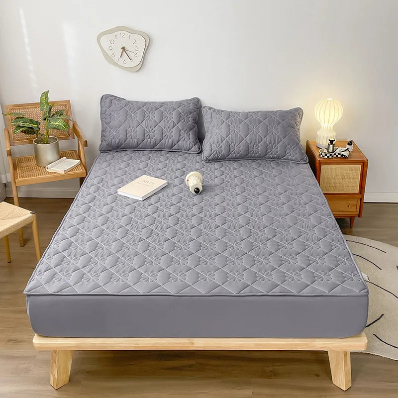 Flower Pattern Adjustable Fitted Sheet Quilted Cotton Fabric Mattress Protector With Elastic Band 90/120/150/180 Solid Color Bed.