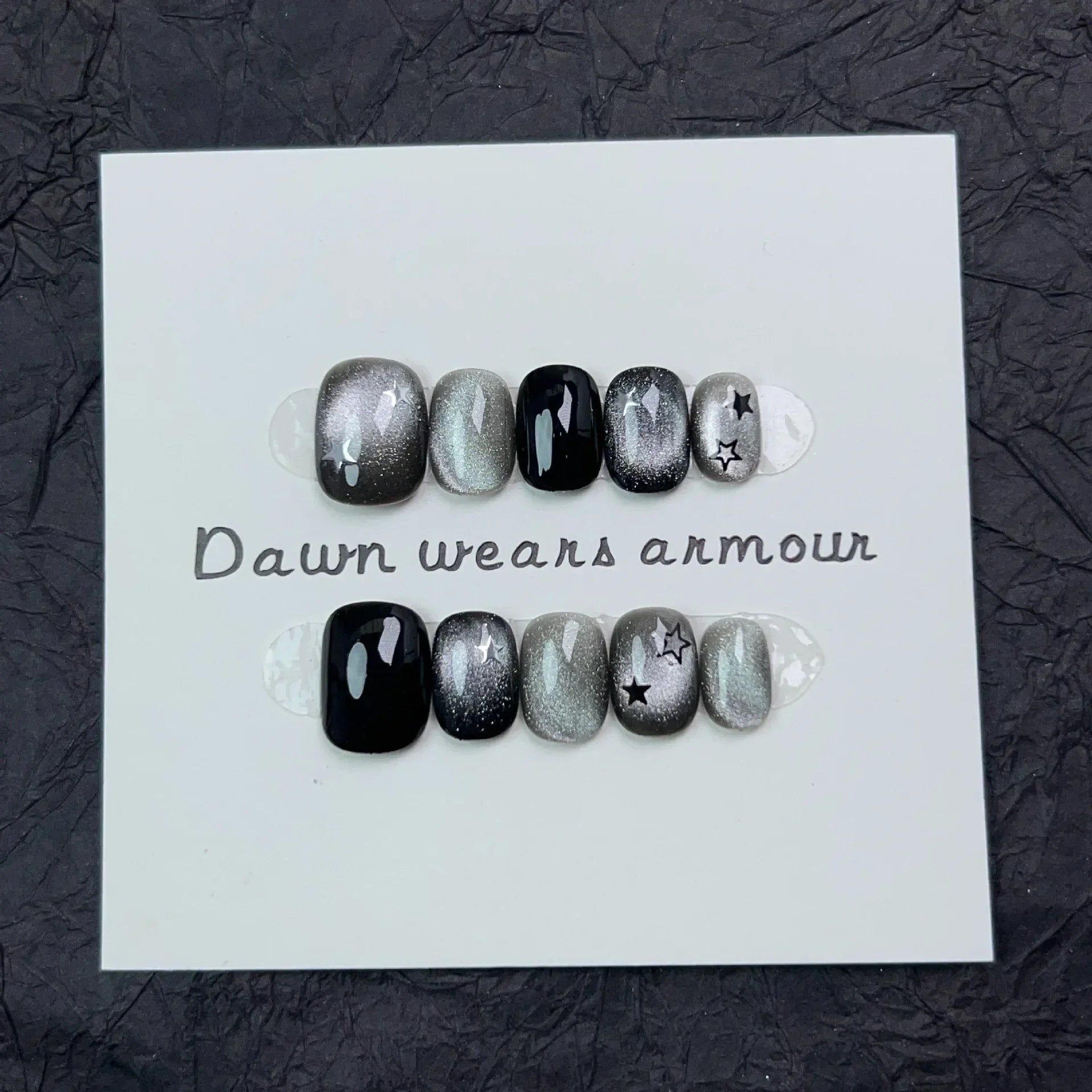 10Pcs Short Handmade Cat Eye Press on Nails Rose Ballet Wearable Rhinestones False Nails Glitter Decoration Manicure Nail Tips.