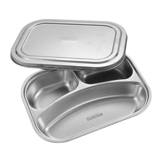 304 stainless steel dinner plate compartment with lid lunch plate.