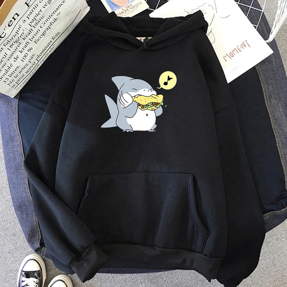 Jeff The Landshark Cute Hoodies Cartoon Print Harajuku Manga Sweatshirt Long-sleeved Fleece Clothing Sudaderas Casual Pullovers