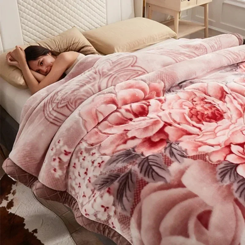 Double-layer Thick Plush Blanket Warm Skin Friendly in Winter Quilt Multiple Non Shedding Prints High Quality Bedding Article