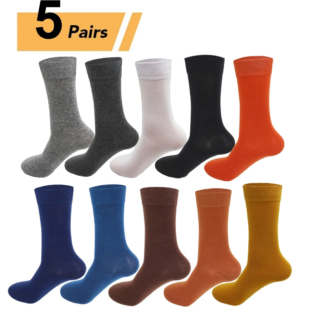 5Pairs New High Quality Business Casual Men Socks Black Men's Dress Long Socks Autumn Keep Warm Colorful Full Happy Socks Male.