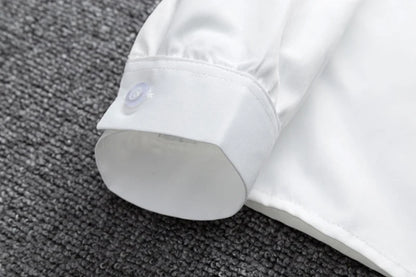 Zoki White Women Shirt Fashion Long Sleeve Casual Turn Down Collar Female Blouse Loose Pocket Button Office Ladies Elegant Tops