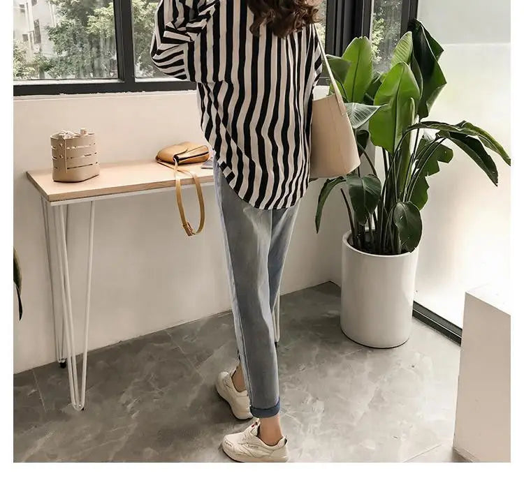 1pcs Woman Spring Autumn Stripe Shirts Lady Casual Long Sleeve Turn-down Collar Loose Shirt Female Chiffon Temperament Tops.