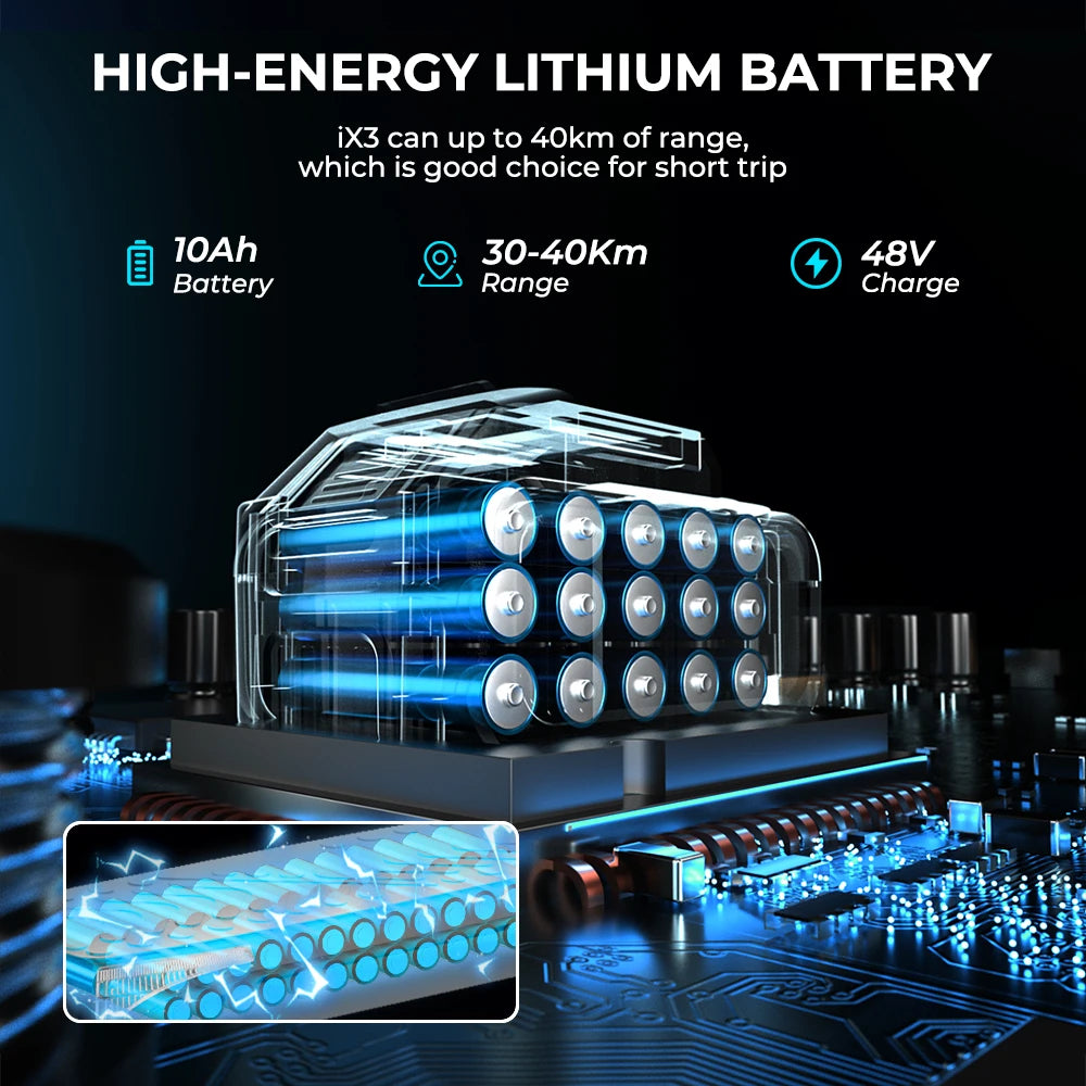 iScooter ix3 Foldable Adult Electric Scooter E-Scooter, 40KM/H Electric Kick Scooter, 800W Skateboards, 48V 10Ah Kickboard.