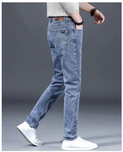 Loose Casual Jeans for Men Mid-aged Thick Winter Long Pants Business Style Straight Leg Spring Autumn Korean Version