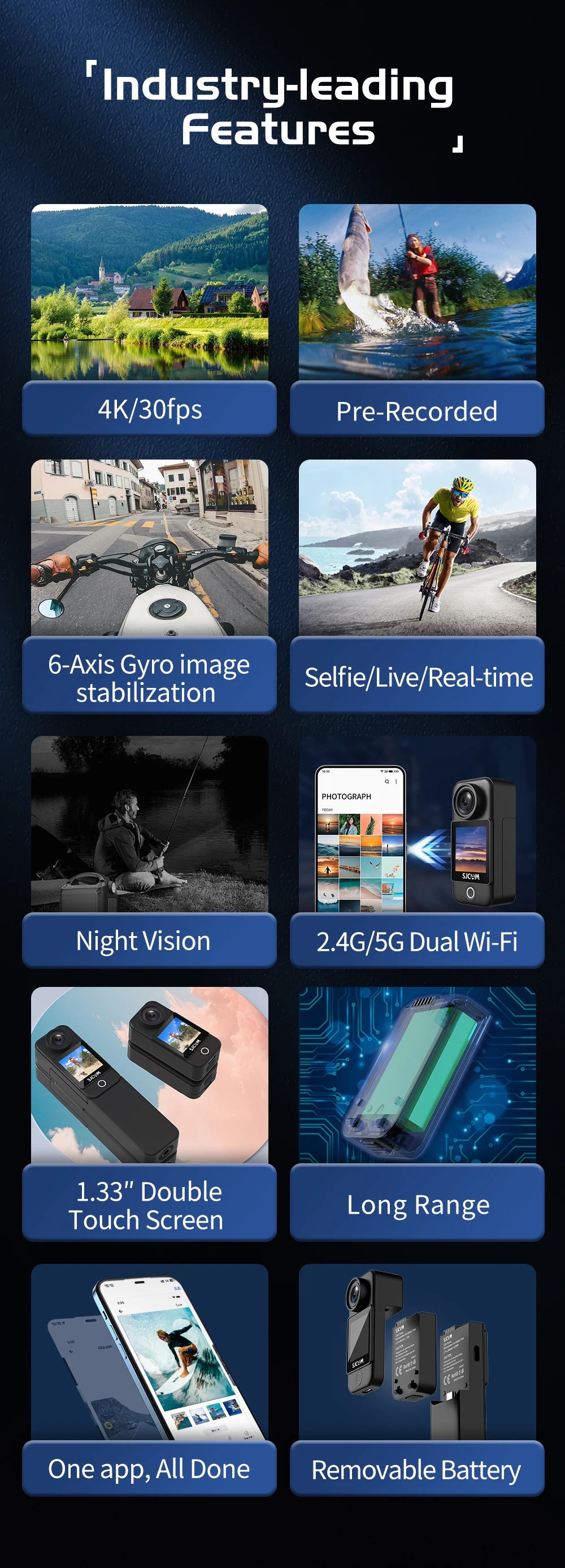 SJCAM C300 4K Action Camera Touch Screen 6-Axis Gyro Stabilization 30m Waterproof 1000+2800mAh Battery 460Min Recording.
