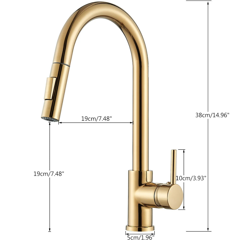 Pull Out Kitchen Faucet 2-Ways Stream/Shower Sprayer Head Deck Mounted Hot and Cold Water Mixers Single Handle Taps