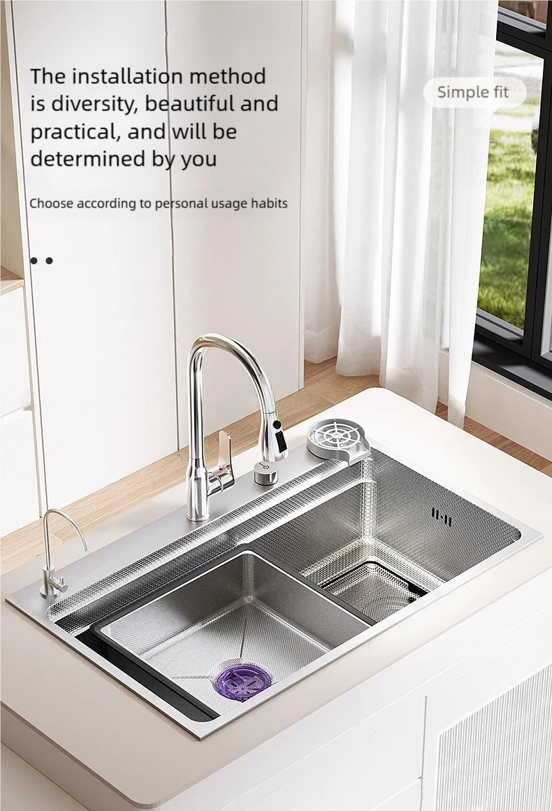 Household Rust Proof 304 Stainless Steel Kitchen Sink Handcrafted Thickened Undermount Wash Vegetable Basin Large Single Slot