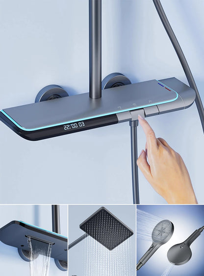 VGX Thermostatic Shower System Set Smart Digital Bathroom Shower Faucet Set Temperature Display Rainlfall Bathroom Shower Set