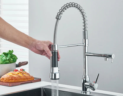 Pull Down Spring Kitchen Faucet Single Lever Hot Cold Mixer Water For Kitchen Sink Dual Spout Nozzle Faucets Crane