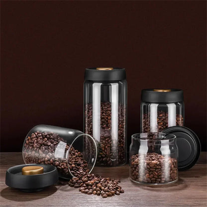 Coffee Beans Vacuum Sealed Tank Transparent Glass Food Storage Jars Household Moisture-proof Air Extraction Airtight Container.