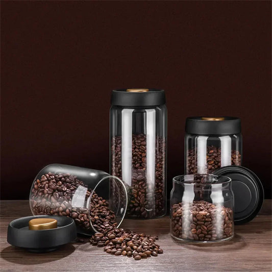 Coffee Beans Vacuum Sealed Tank Transparent Glass Food Storage Jars Household Moisture-proof Air Extraction Airtight Container.