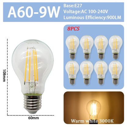 8PCS Led-lampe E27 B22 E14 220V GU10 Spot Licht 9W LED Glühlampe Retro Edison Vintage lampe AC 220V 110V Glas Lampen für Zuhause