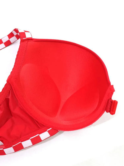 Beauwear Contrast Color Plaid Bras for Women Front Closure Bra with Wire Push Up Bra with Pad.
