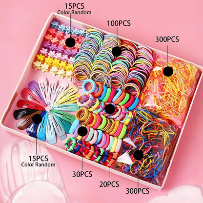 780-1800Pcs Colorful Hair Bands Set Nylon Ealstic Hair Ties Ponytail Hold Scrunchie Rubber Band Kid Baby Girls Hair Accessories.