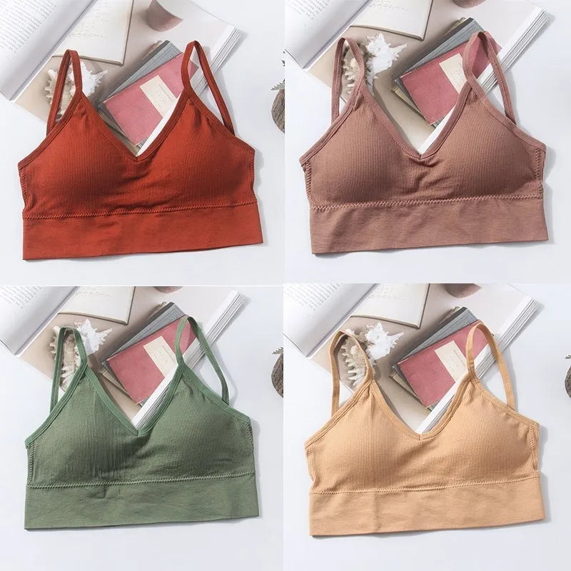 Kit 4 Women Seamless Bra Set, Sexy Beautiful Back Cotton Bra Comfortable Breathable Padded Bra Underwear.