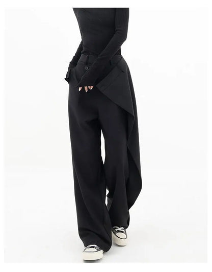HOUZHOU Women Wide Suit Pants High Waist Gothic Japanese Style Baggy Black Trousers Irregular Straight Pants Casual Streetwear.