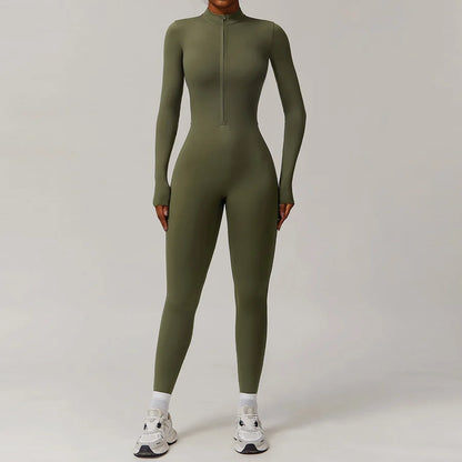 Zipper Workout Jumpsuit Sports Overalls Women Gym Clothing Running Long Sleeves Fitness Gym Tracksuit Short Sportswear Yoga Set
