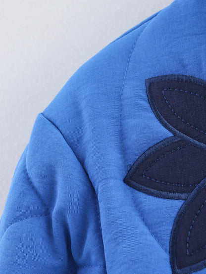 TRAFZA 2025 Herbst Frauen Stepp Crop Mantel Floral Stickerei Einreiher Langarm Jacke Winter Warme Vintage Oberbekleidung.