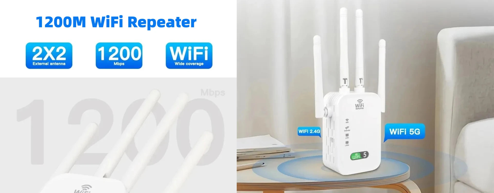 1200Mbps Wireless WiFi Repeater WIFI Range Extender WiFi Signal Booster 5G 2.4G Dual-band Network Amplifier WiFi Router.