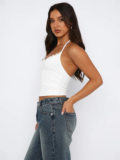 Neue Hals hängende Weste Damen Y2K Sexy Crop Top mit freiliegendem Nabel BM Strapsbasis und ärmelloses Slim Fit Top Tank Top.
