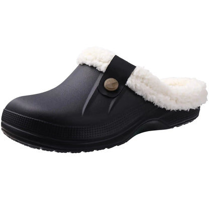 Eyriphy Classic Fur Lined Clogs For Women Waterproof Winter Fuzzy Slippers Mens Cotton Shoes For Indoor And Outdoor Rubber Soles