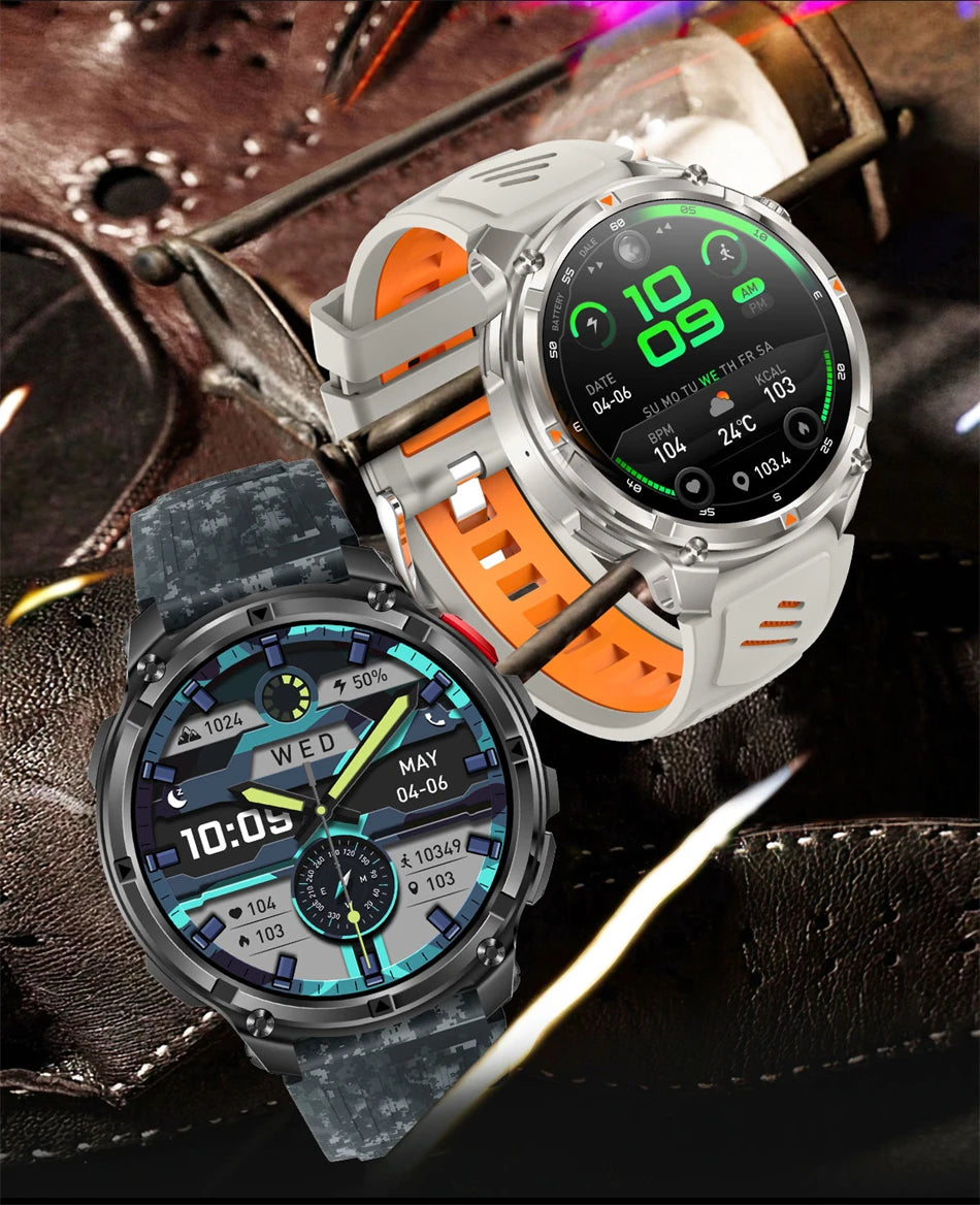 2025 New Military T-Rex 3 Smart Watch Men 1100mAh Battery AMOLED  IP68 Waterproof Outdoor Compass Bluetooth CallSport Smartwatch